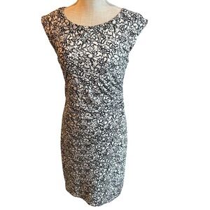 Loft Black and Cream Patterned Pencil Dress